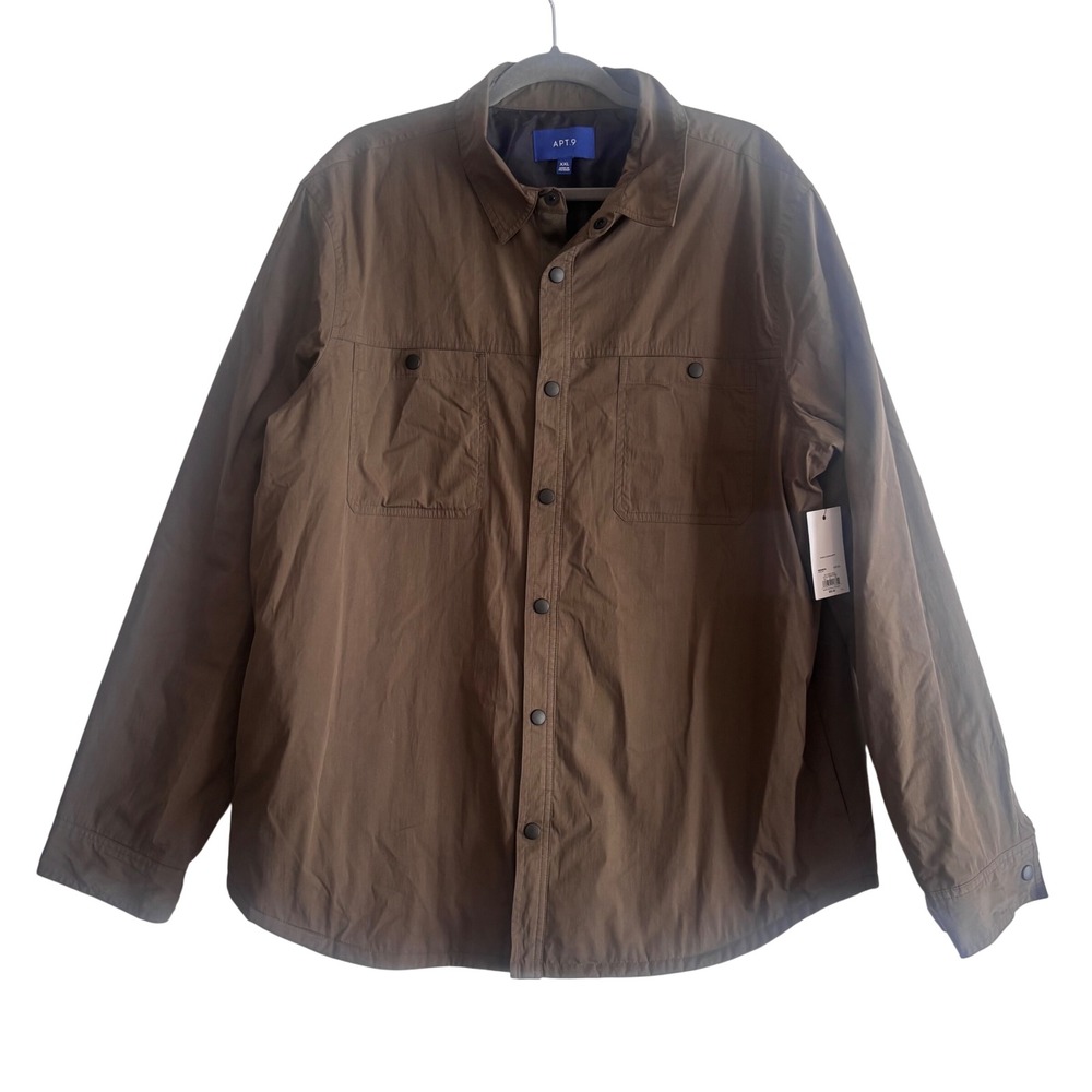 APT. 9 Mens XXL Army Circut Shirt Jacket Brown Button Front Pockets Oversized